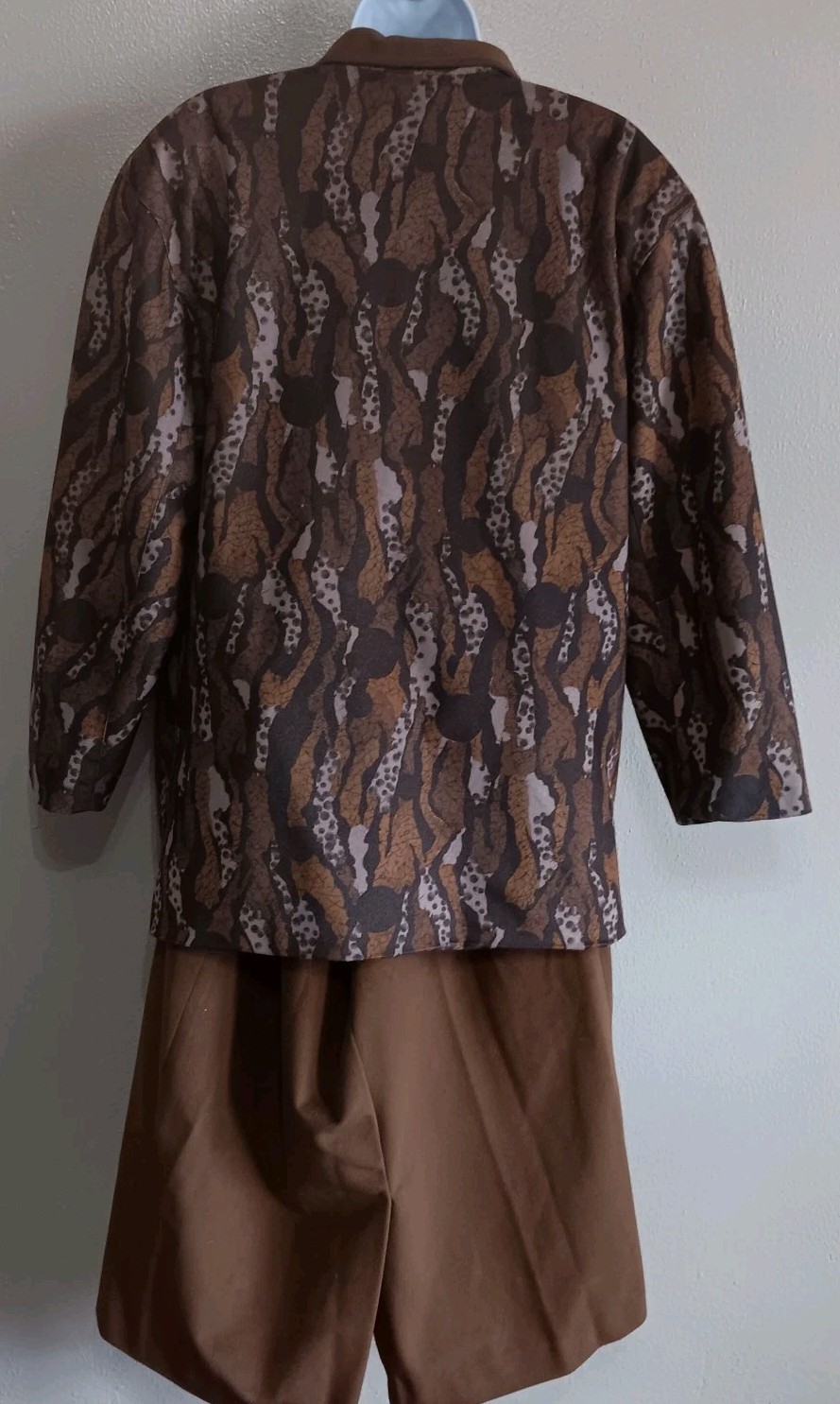 Vintage Lee Camo Tree Bark 2 Piece Jacket Skirt Suit Set Brown Velvety Artsy