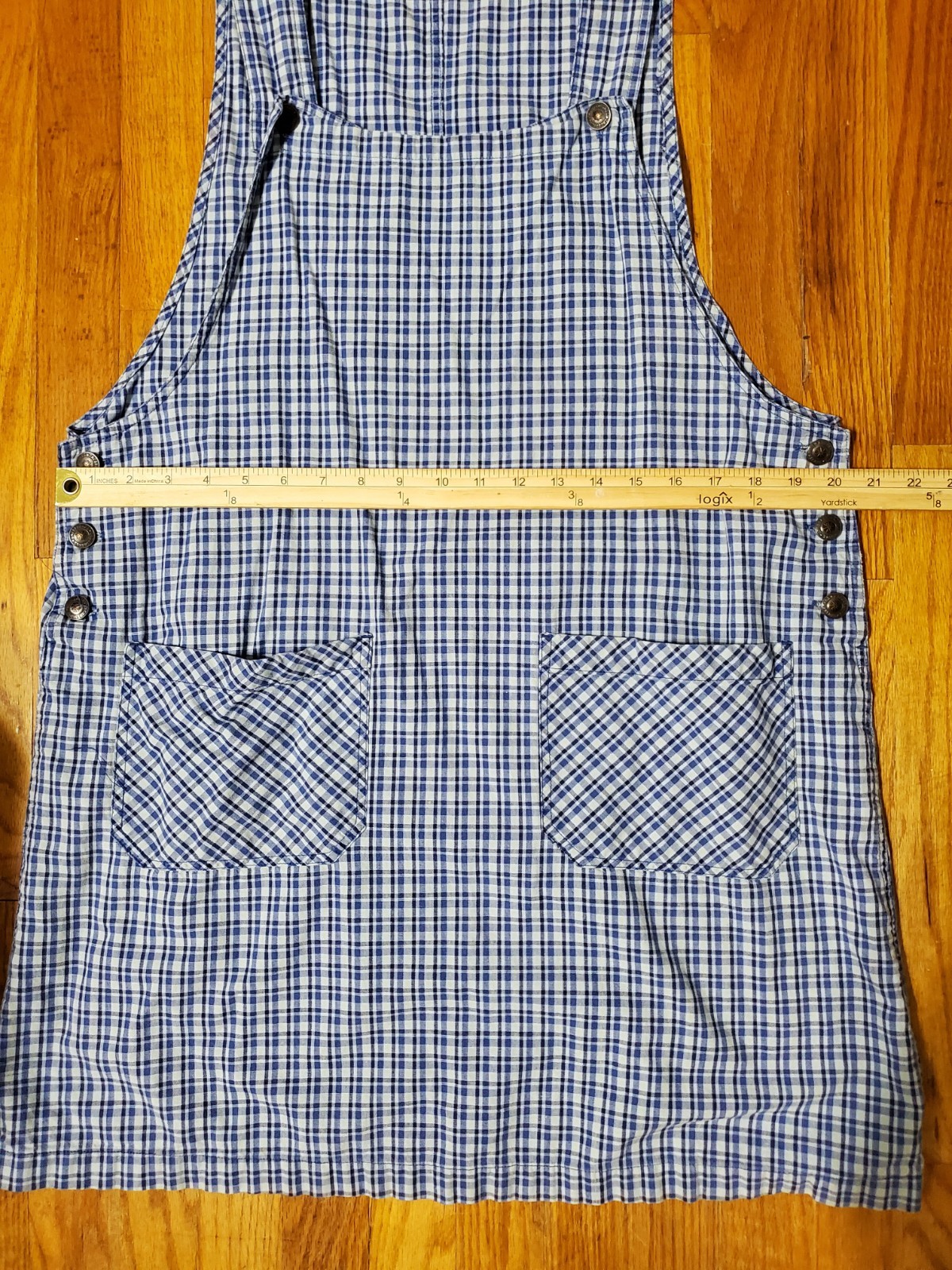 Vtg Crossroads Plaid Overall Dress Blue Size Large Cotton Cottagecore Button Up