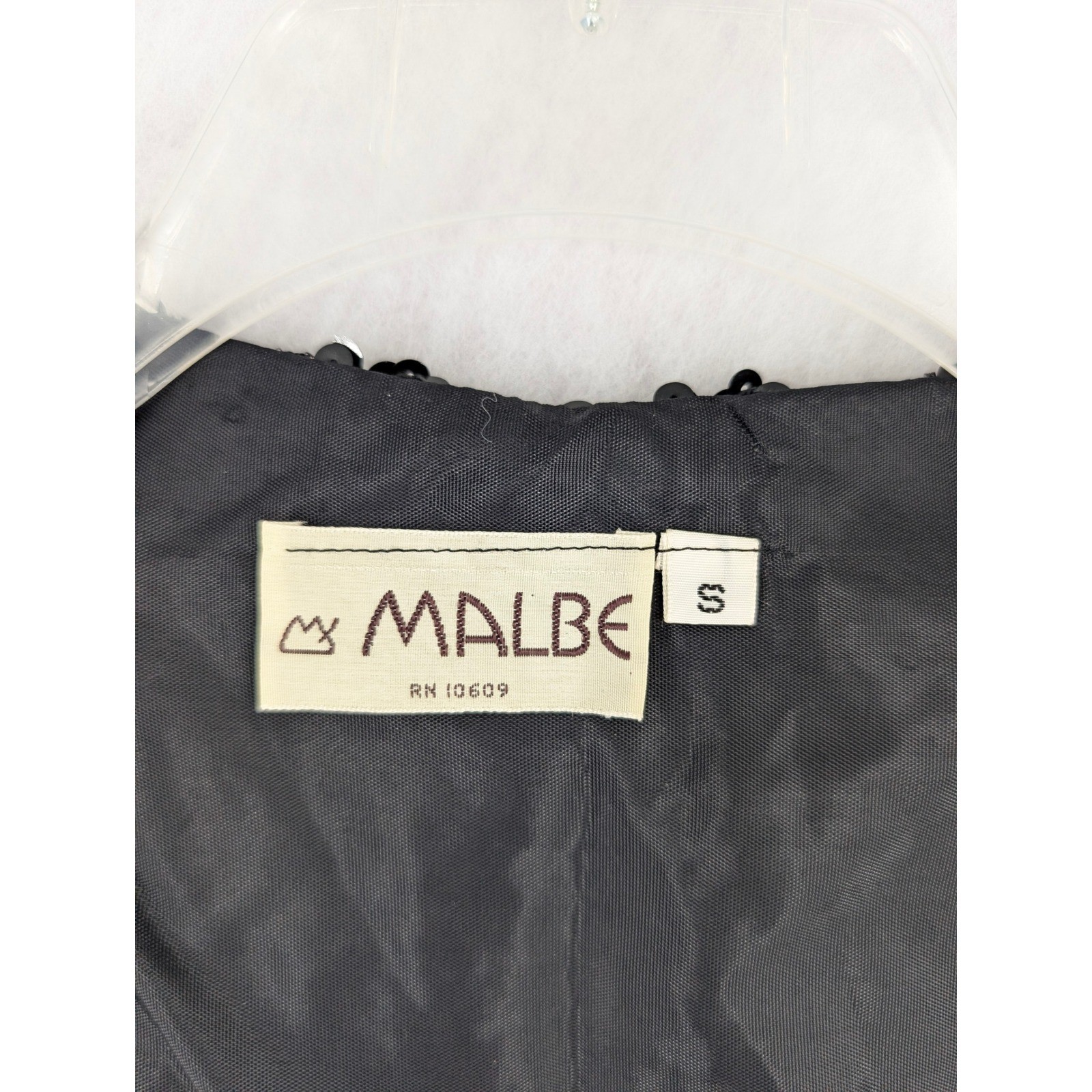 Malbe Vintage Black Sequin Cropped Vest Womens Small V-Neck Zig Zag Glam