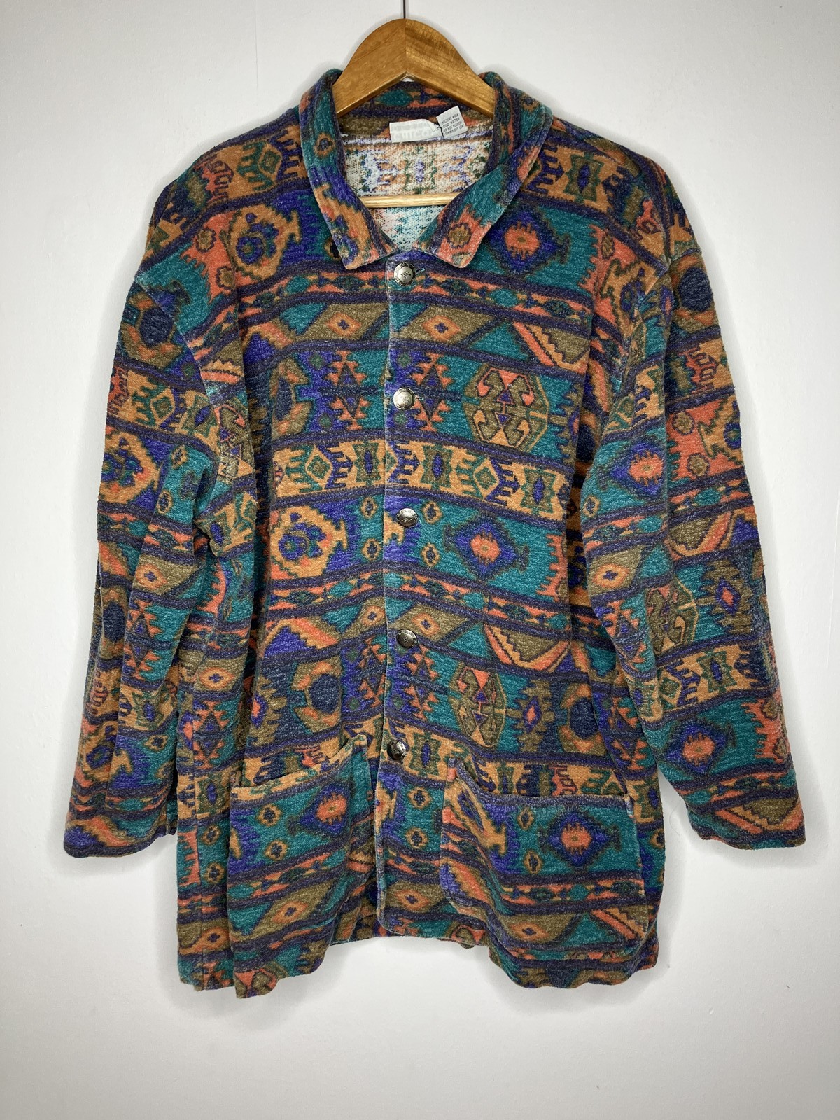 Vintage Chico’s Design 90s One Size Southwestern Aztec Fleece Jacket Top