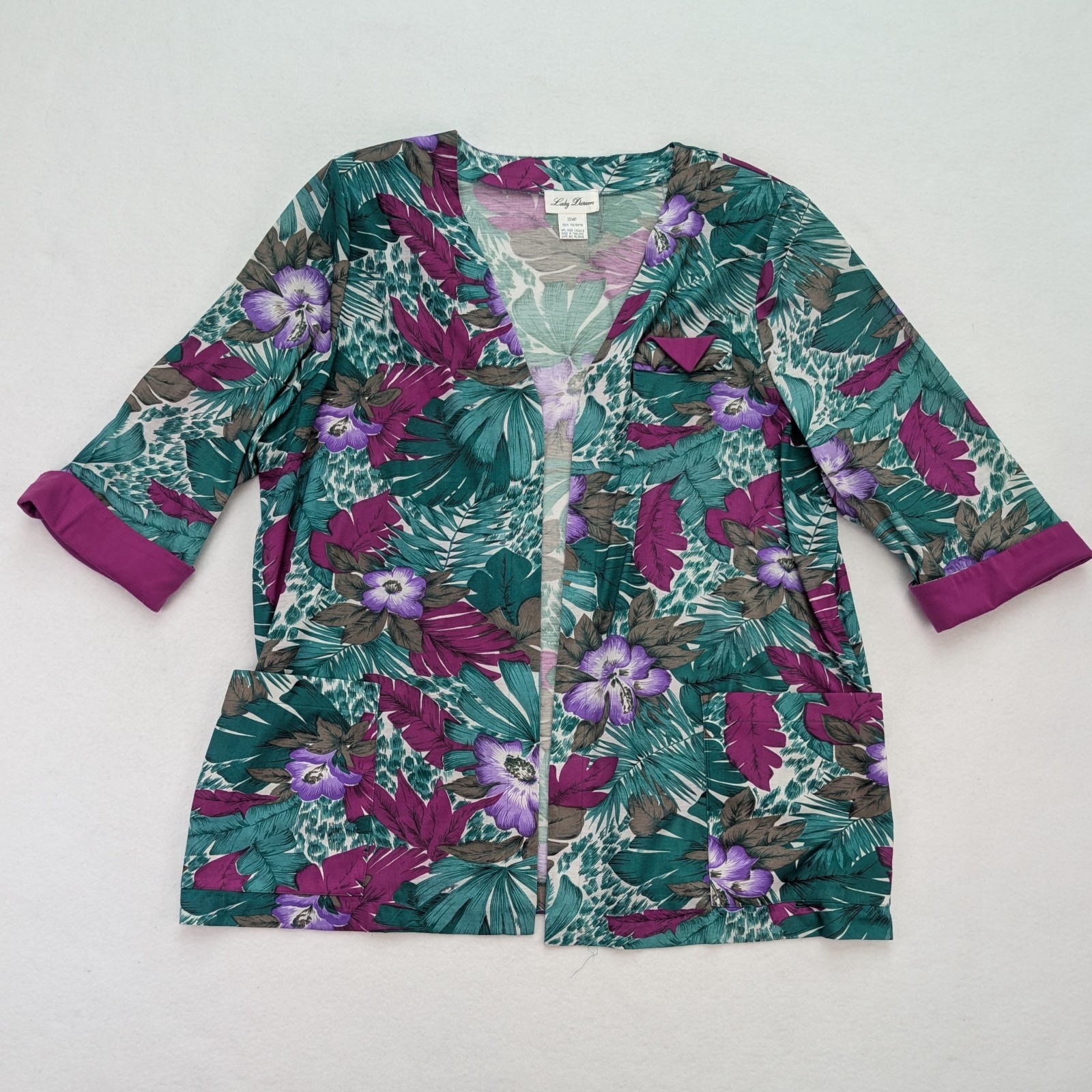 Vintage 80s 90s Women’s Jacket Size 20WP Lady Darian Green Purple Floral Print