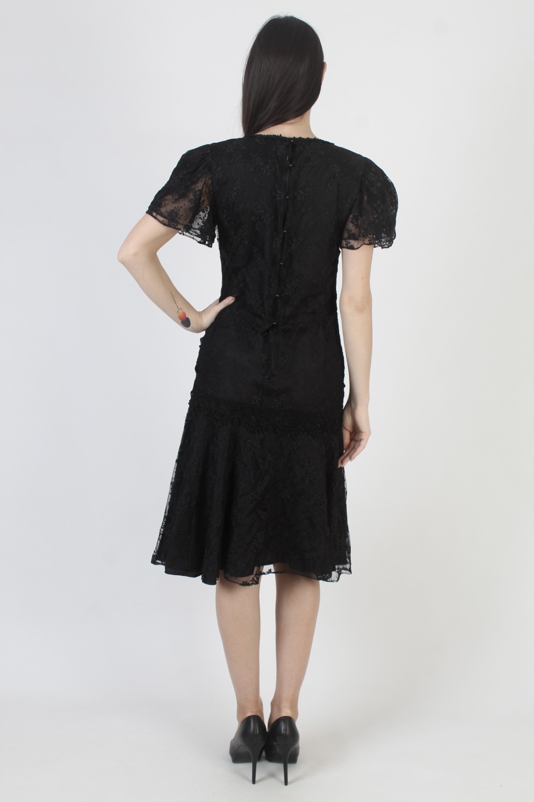 Vtg 80s Barbara Chodos Deco Dress Michael Marcelle Goth Lace Flapper Gown 8