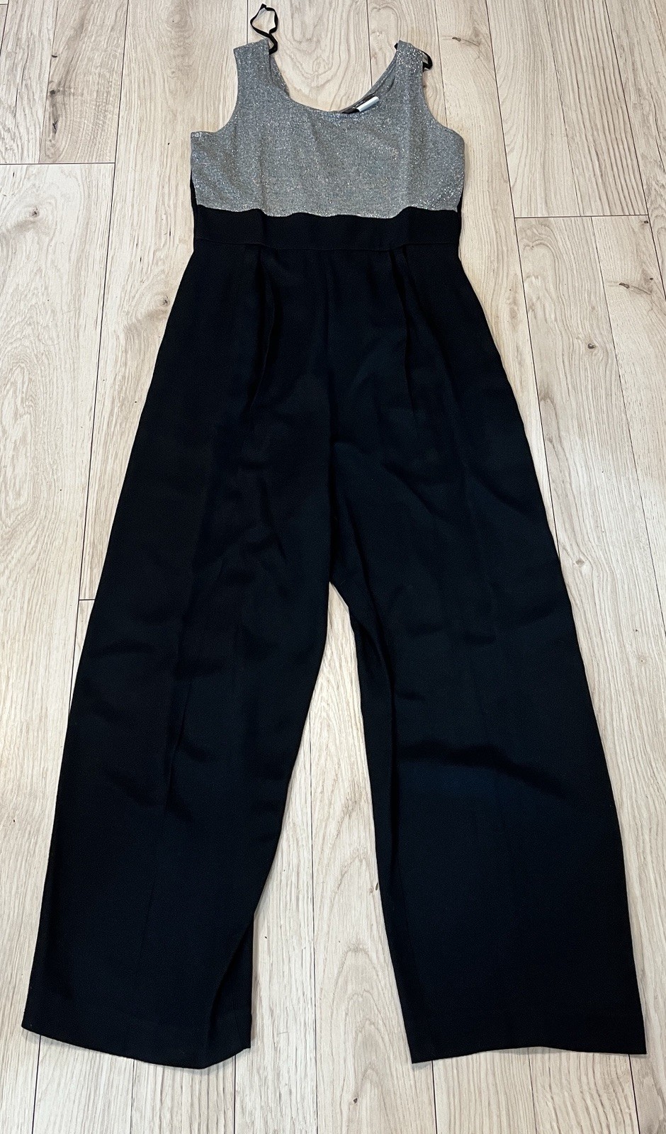 Vtg JSJ Petites Jumpsuit Sz 12P Metallic Bodice Wide Leg Trouser With Jacket 80s
