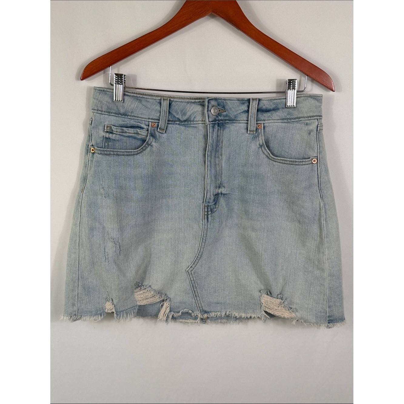 wild fable Light Blue Distressed Denim Mini Skirt. Women Size 10. Length 16 inch
