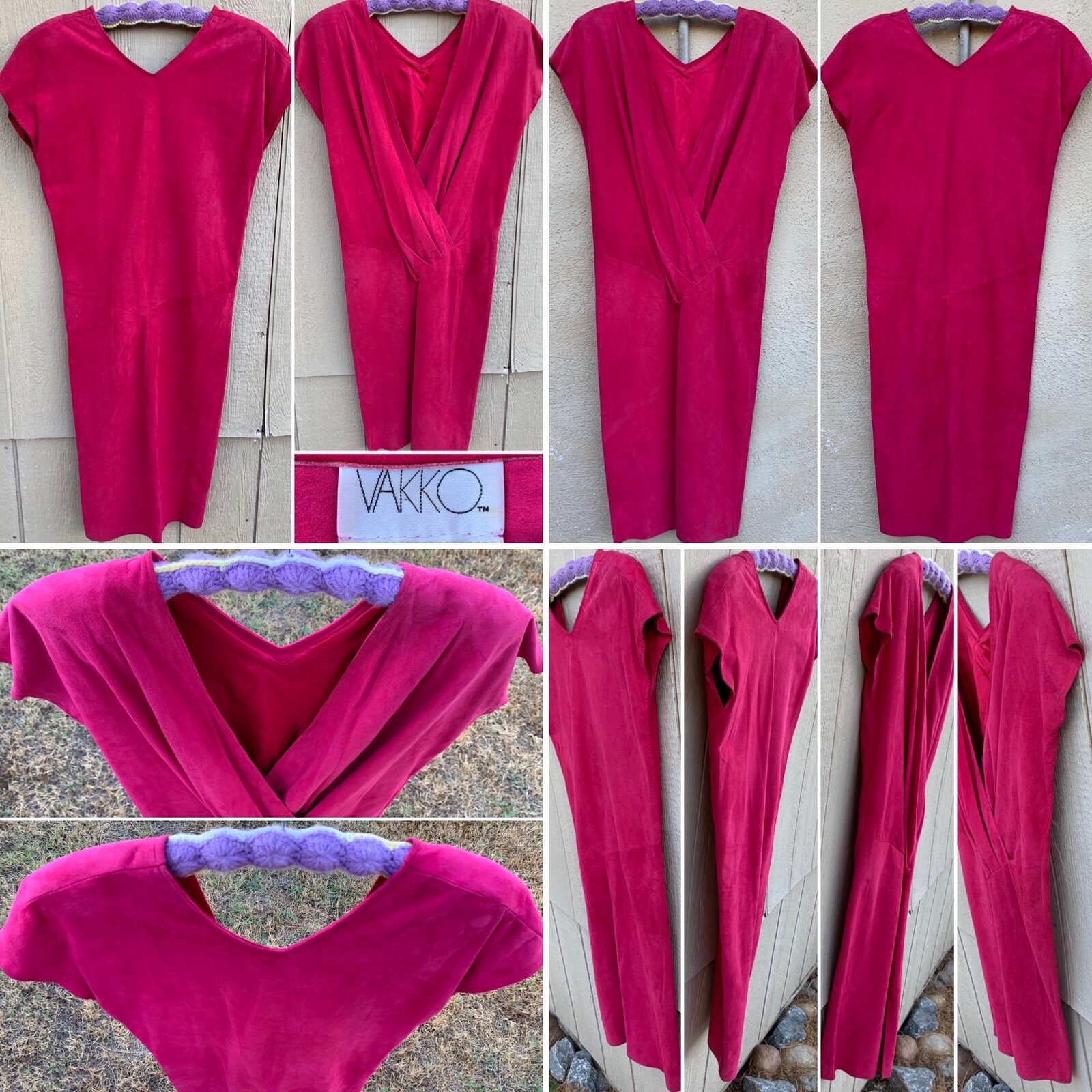 VAKKO Suede Dress Low Back Hot Pink Made In USA 1980s 80s Vintage Size 6