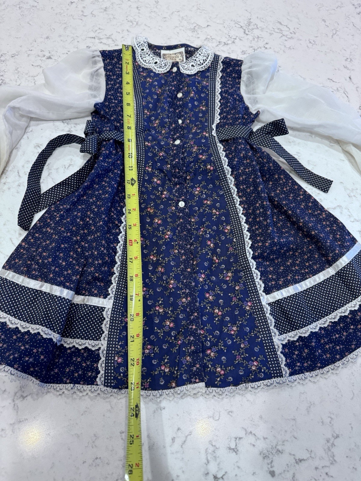 Vtg Gunne Sax By Jessica Prairie Midi Dress Flora White Lace Trim Girls Sz 5T BH