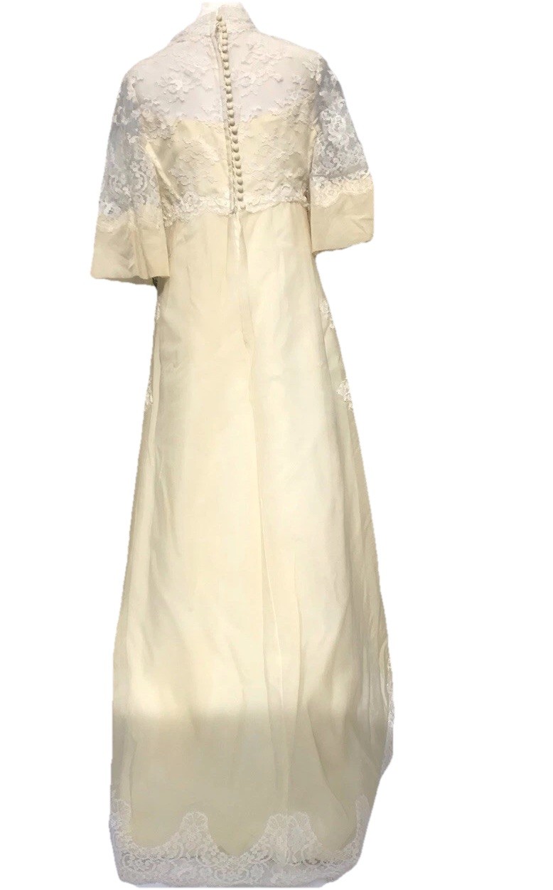 Vtg 60s 70s Lace Cream Wedding Gown Dress Edythe Vincent Alfred Angelo Boho S M