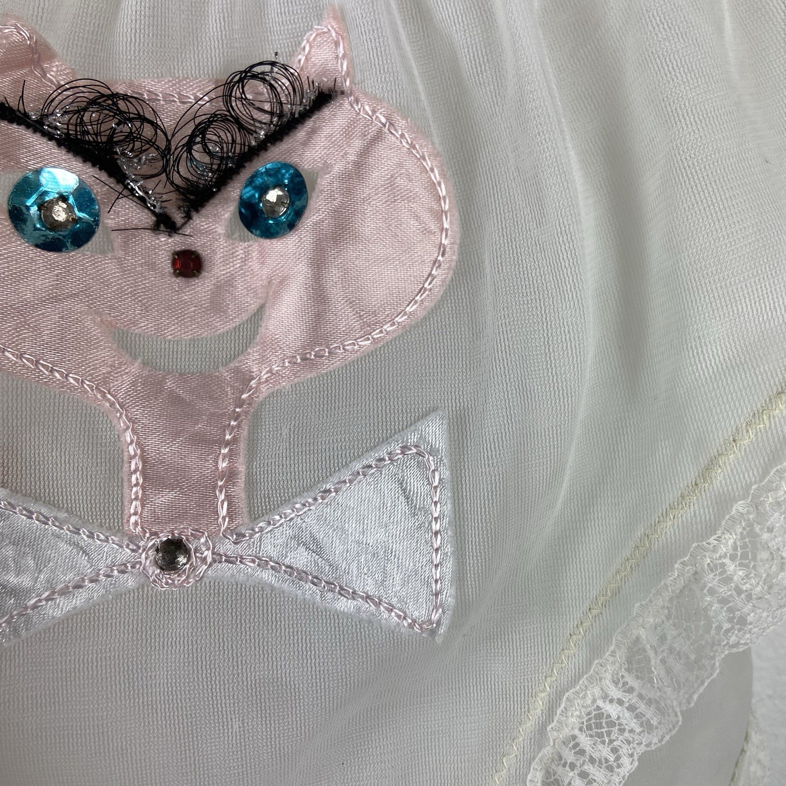 Vtg Custom Cat Appliqué Dutchess Double Layer Nylon Panties Sz M Sheer 50s 60s ?