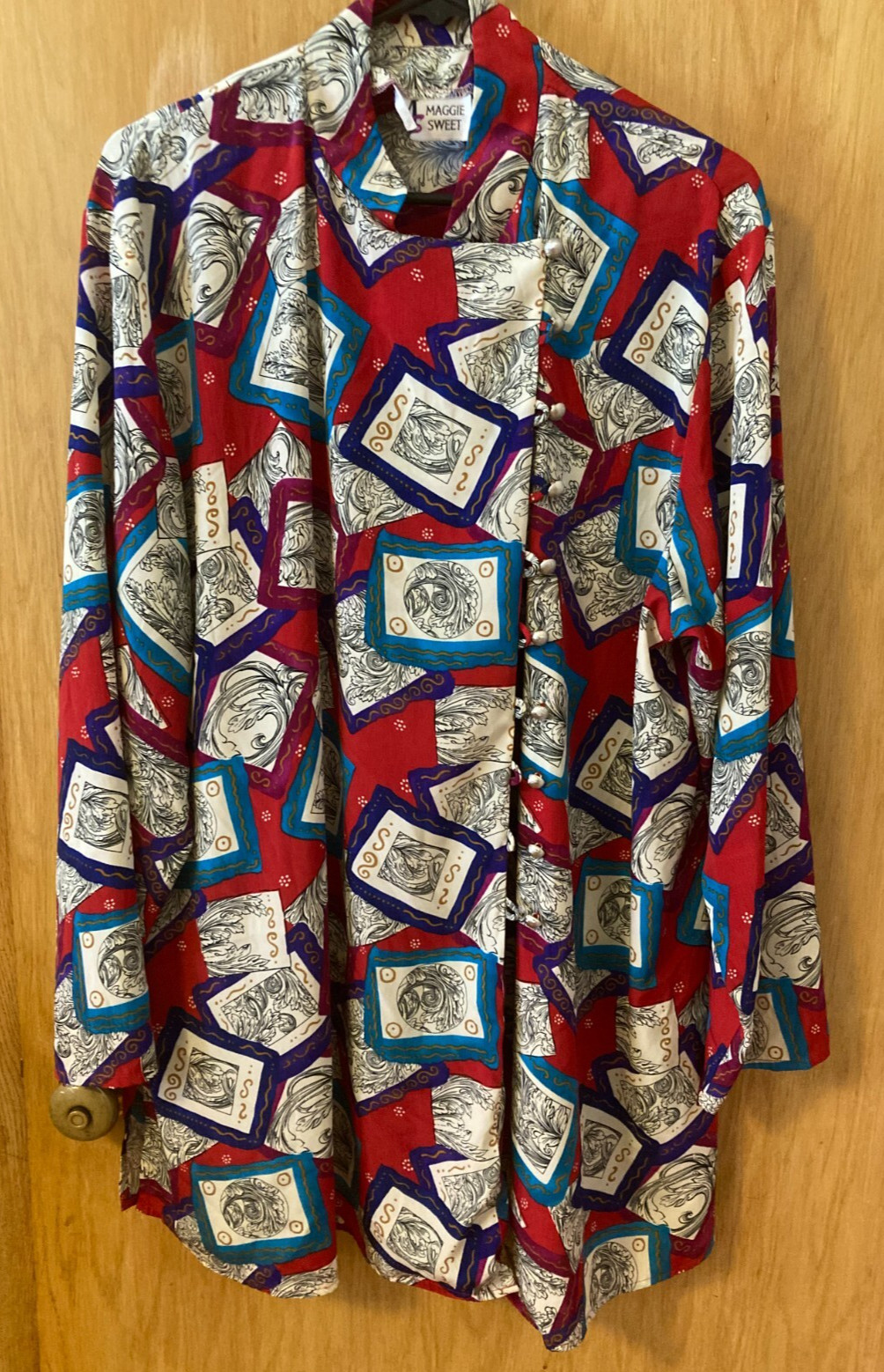 VTG 80s/90s MAGGIE SWEET Bright Botanical Button up SHIRT JACKET TUNIC Size 1X