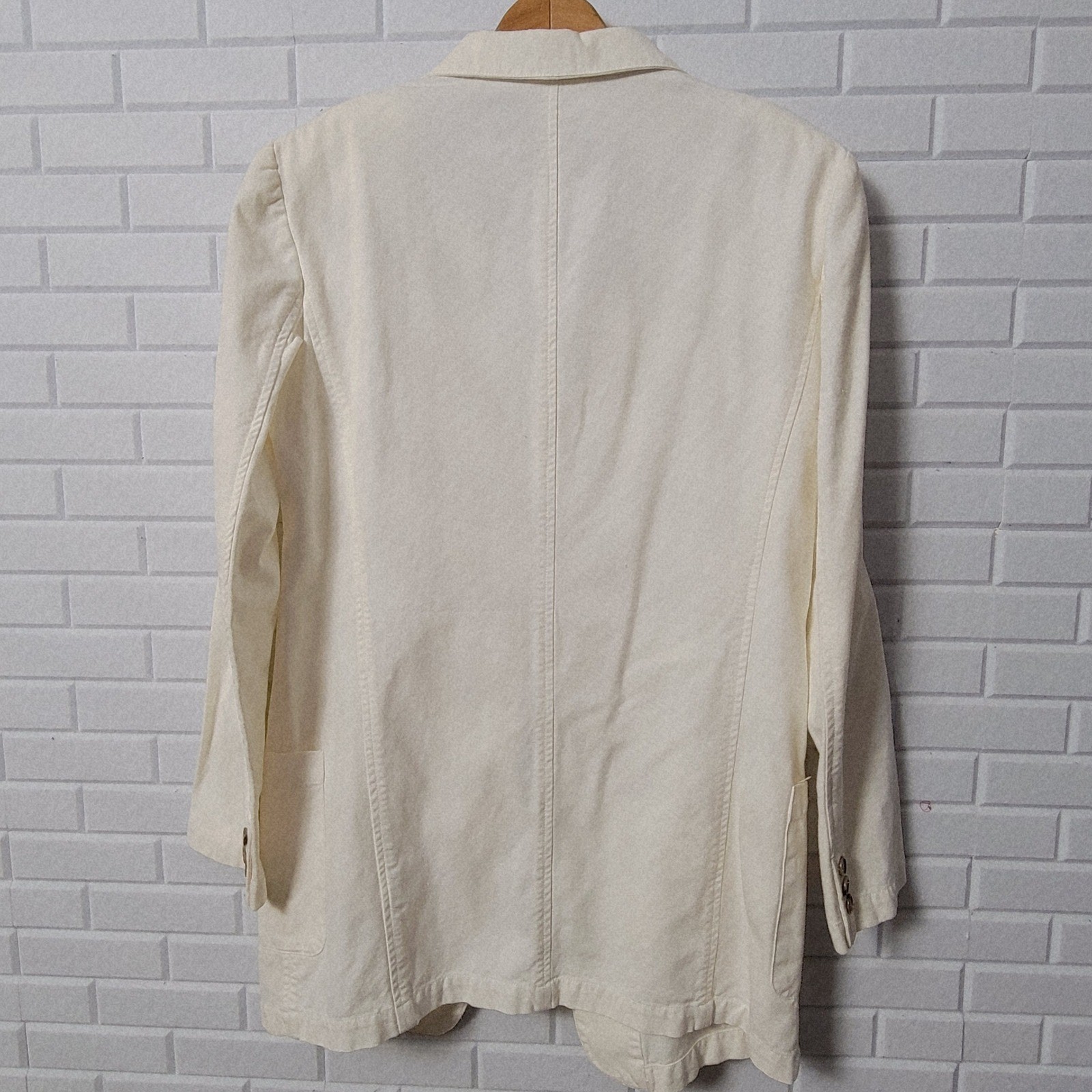 Vtg 90s DKNY Jeans Blazer Small Cream Cotton Longline Sporty Prep Crest