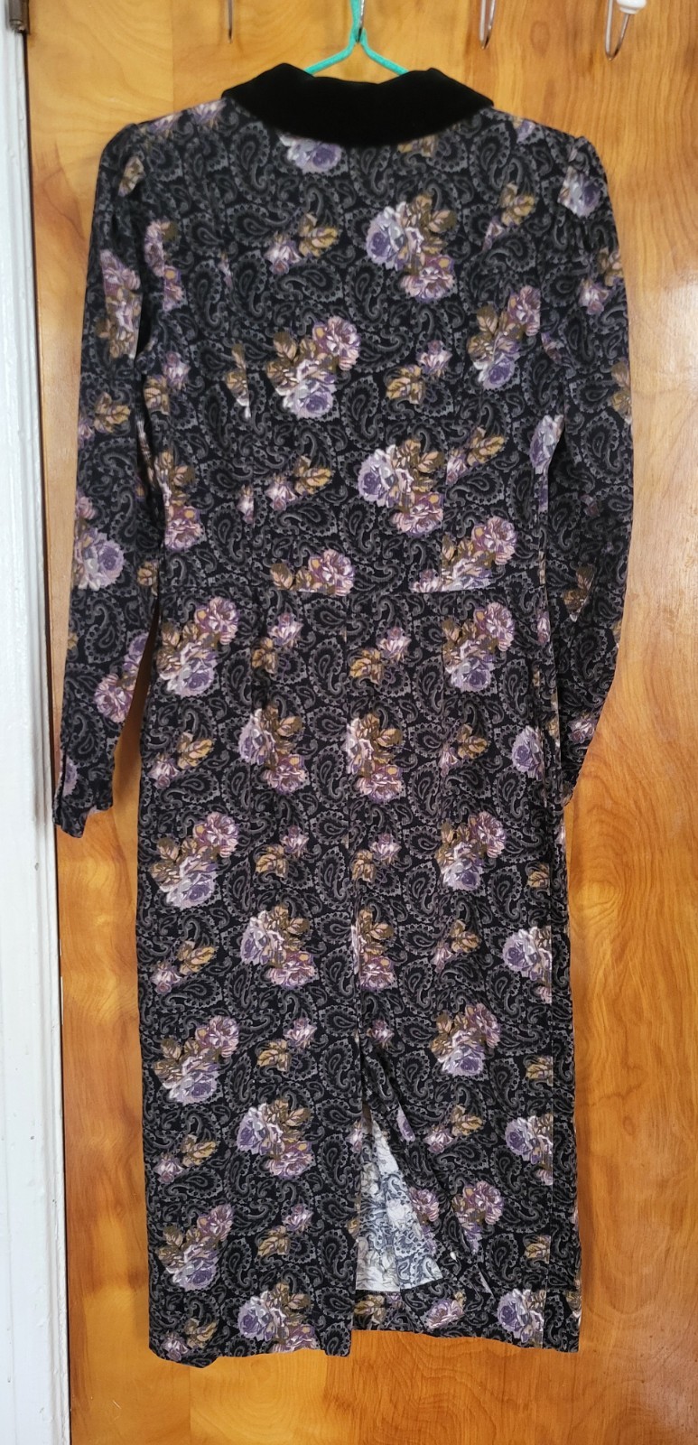 Vintage Laura Ashley Corduroy Dress – Grey-Purple Paisley, Size 10 (S-M / 8-8P)