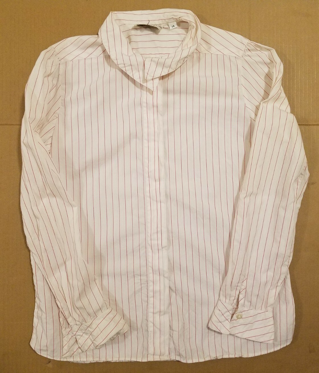 Vintage Roots Shop For Women’s Sz 14 White Pink Pinstripe Button Up L/S Top