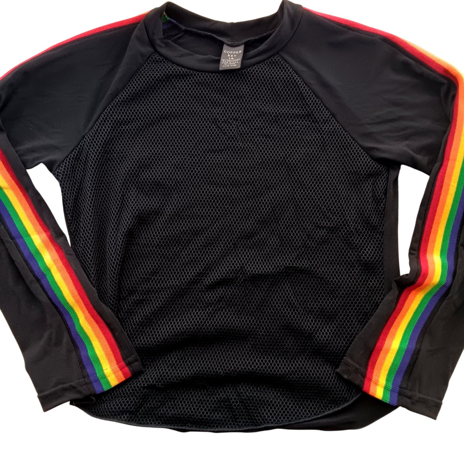 Vintage Rainbow Sleeve Top Women’s Smal Girls 14 1980’s Long-Sleeve Cropped