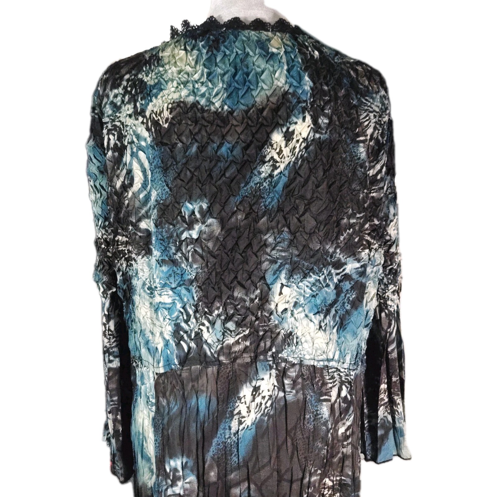 Vtg Y2K Alberto Makali Witchy Whimsy Goth Crinkle Dress Teal Blue Black Size XL