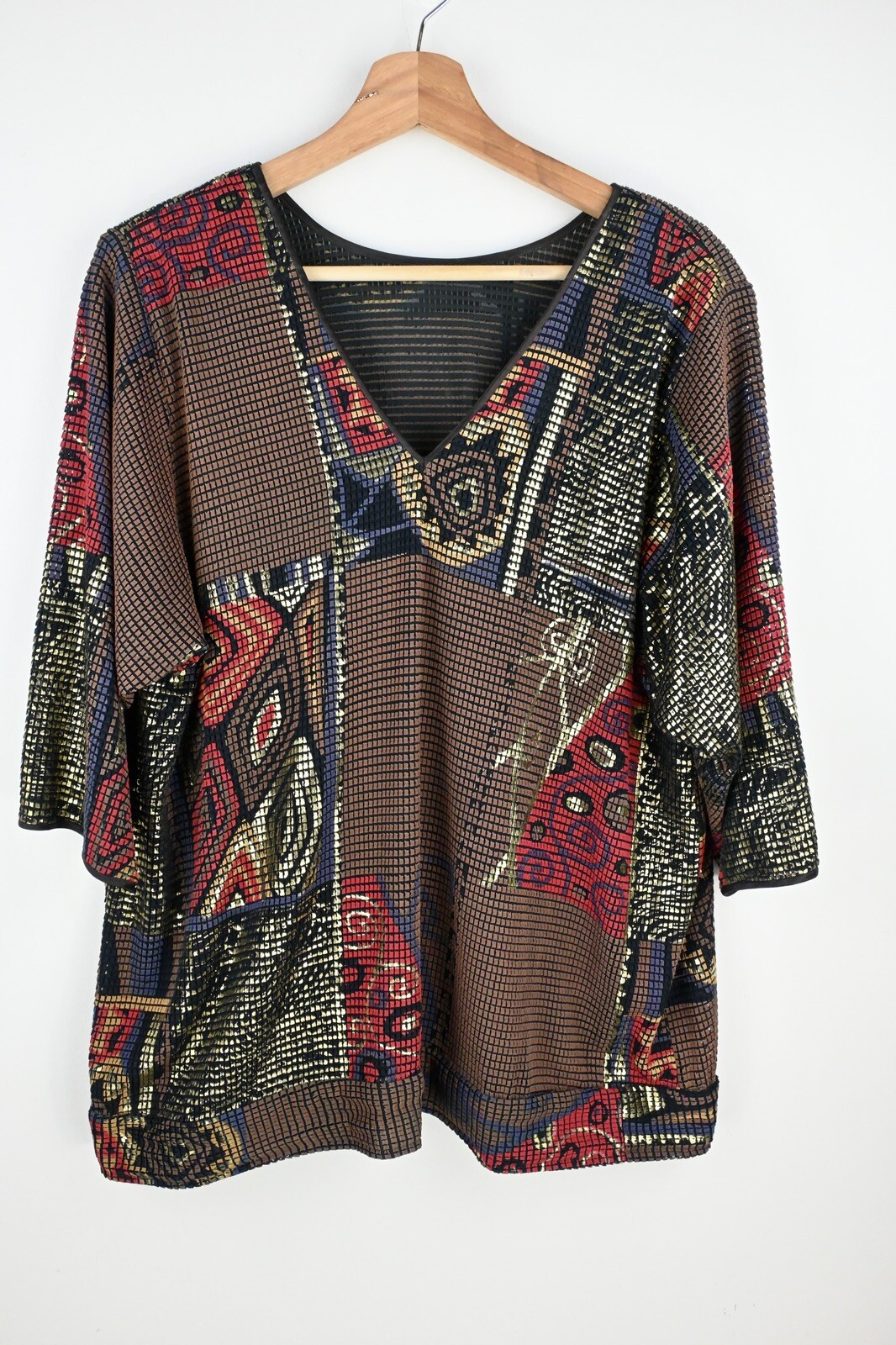 Vintage Peer Gynt Sydney metallic fabrication 3/4 sleeve blouse size UK 18