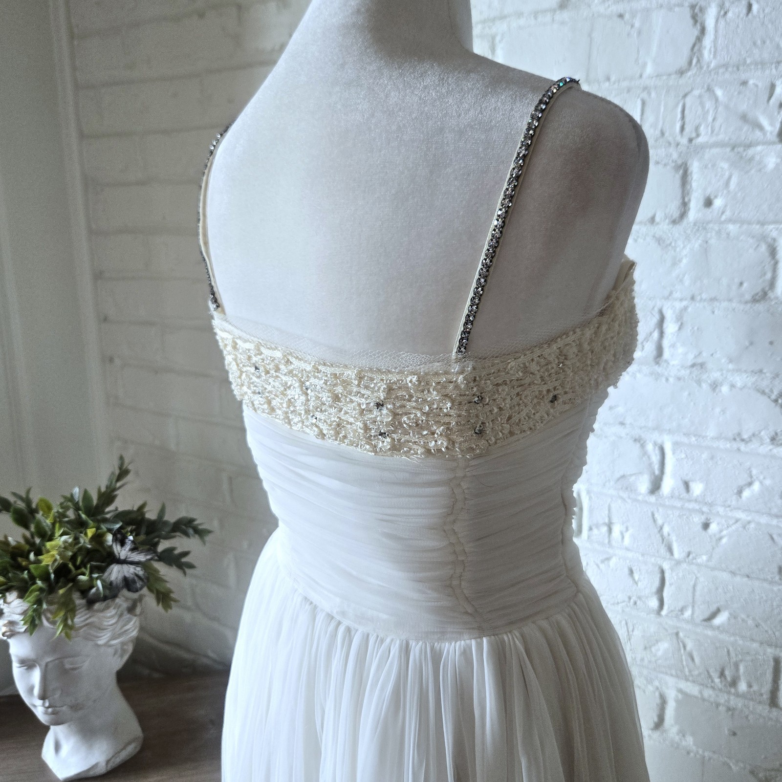 Vtg 1950s 60s Rhinestone Ruched Party Dress, Wedding, Bridal