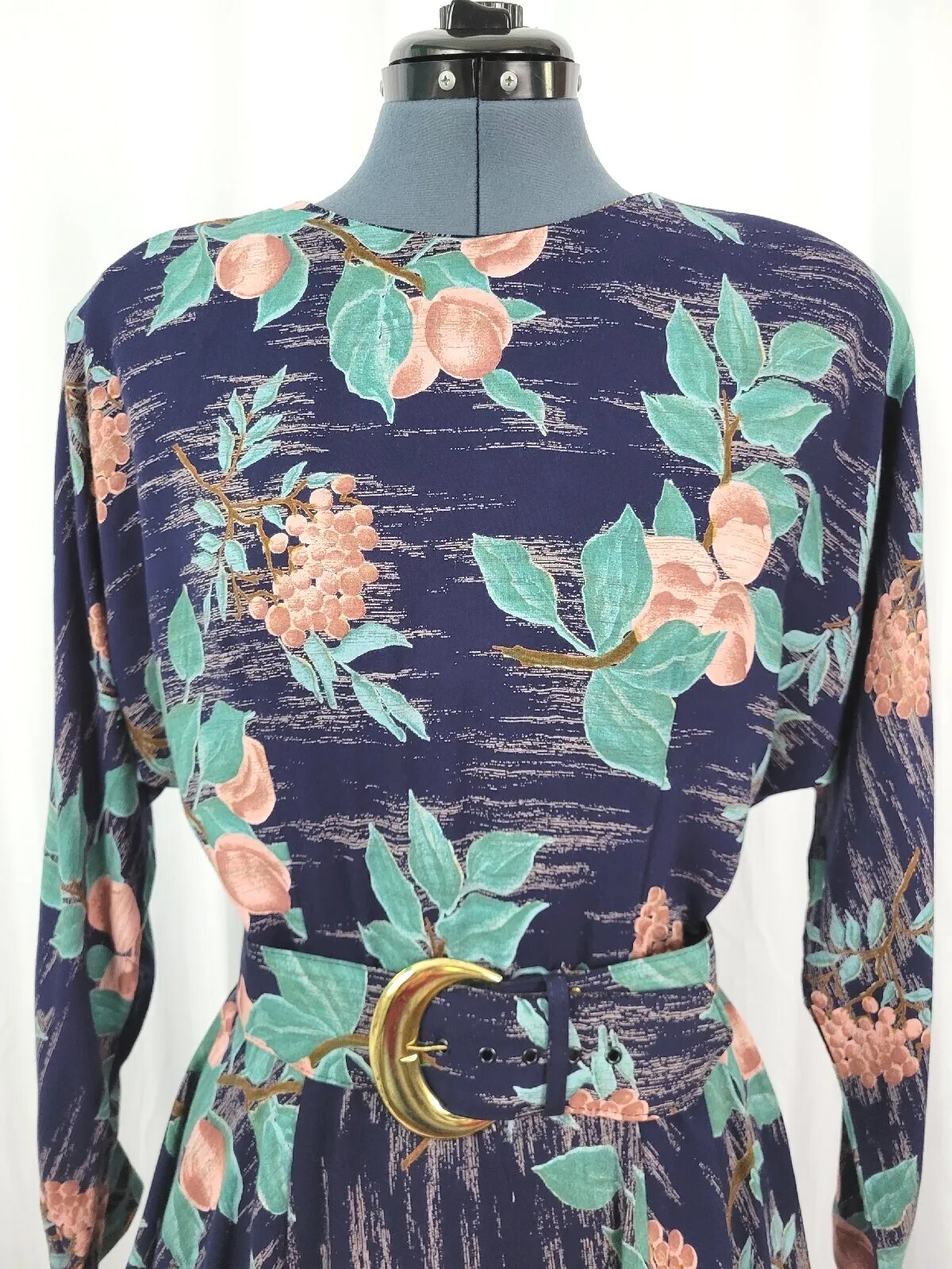 Vintage Irresistible Navy Dress w Fruit Pattern & Matching Belt Size 11/12