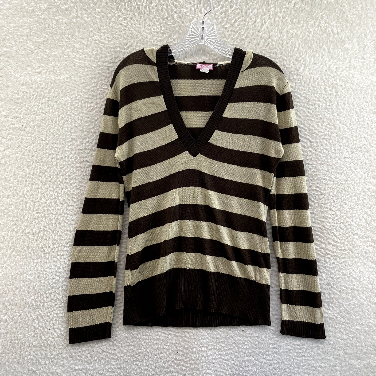 Y2K Vintage Hoodie Sweater Large Bella Swan Boho Fairy Grunge Brown Tan Striped