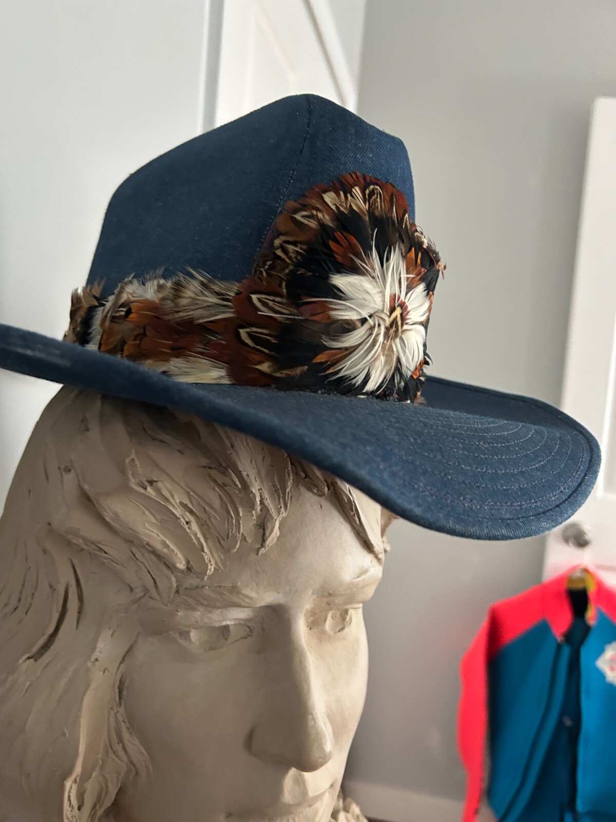 YR Jeans Head With Feather Vintage Cowboy Cow Girl Head 6 1/2