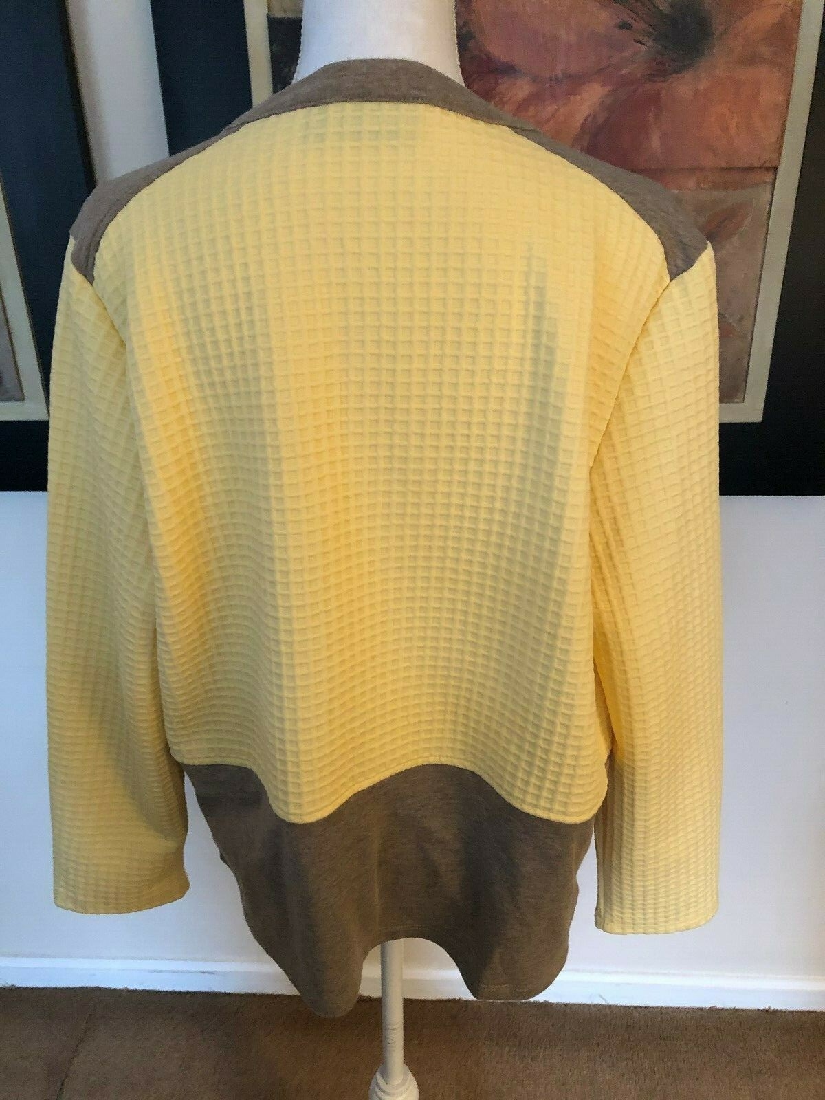 Onque Casual Women’s Jacket Zip Front Yellow Brown Bling on Zipper Pockets XL