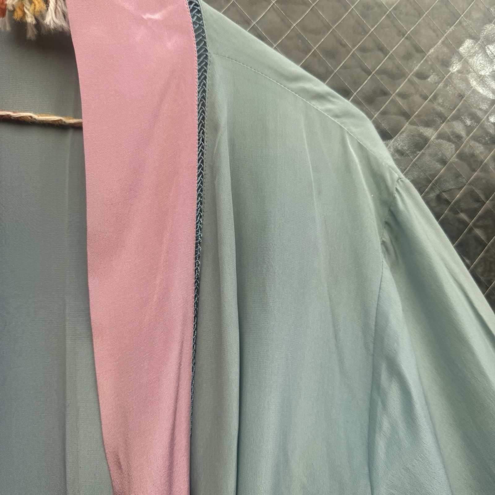 Antique 1920s Cotton Candy Blue & Pink Silk Robe Dress Coat Lounge Vintage