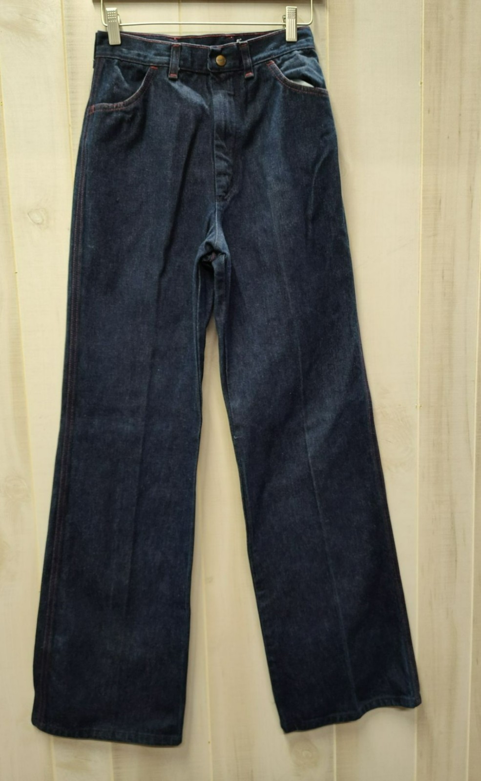 VTG Maverick Jeans Sz XS 25×34 High Rise Wide Leg Flare USA Made Red Stitch NWOT