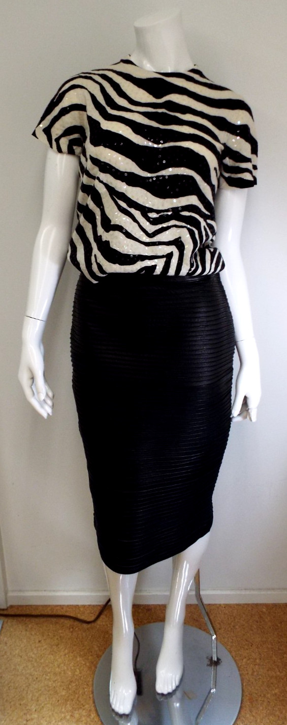 1990s Dolce & Gabbana Sequins Cashmere Zebra Sweater ITALY Size 44 Black & White