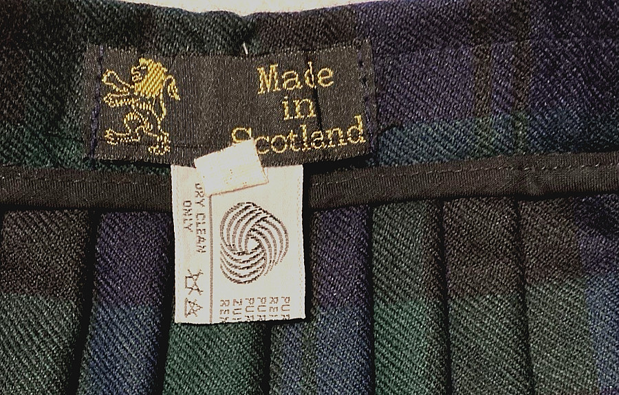 Vintage Wrap Skirt Scotland Academia Pleats Blue Green Plaid Buckle Wool Small