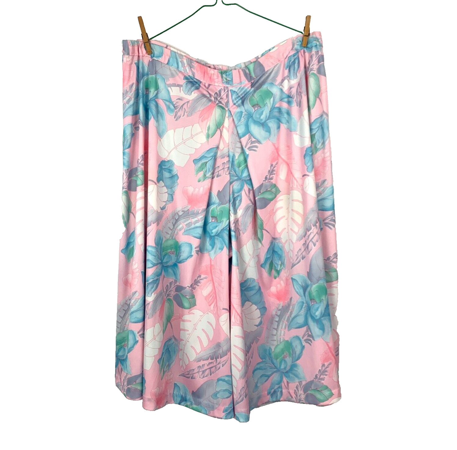 Vtg Slick Oversized Island Floral Pink Elastic Waist Harem Gaucho Pants