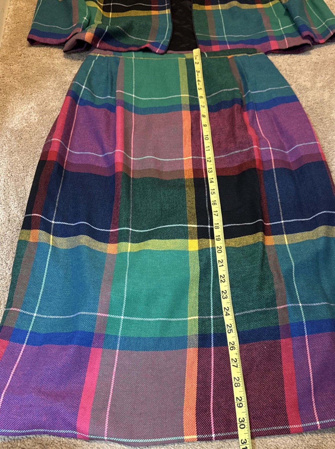 Vintage Jo Hardin Lined Colorful Wool Blend Skirt Jacket Set Size 14