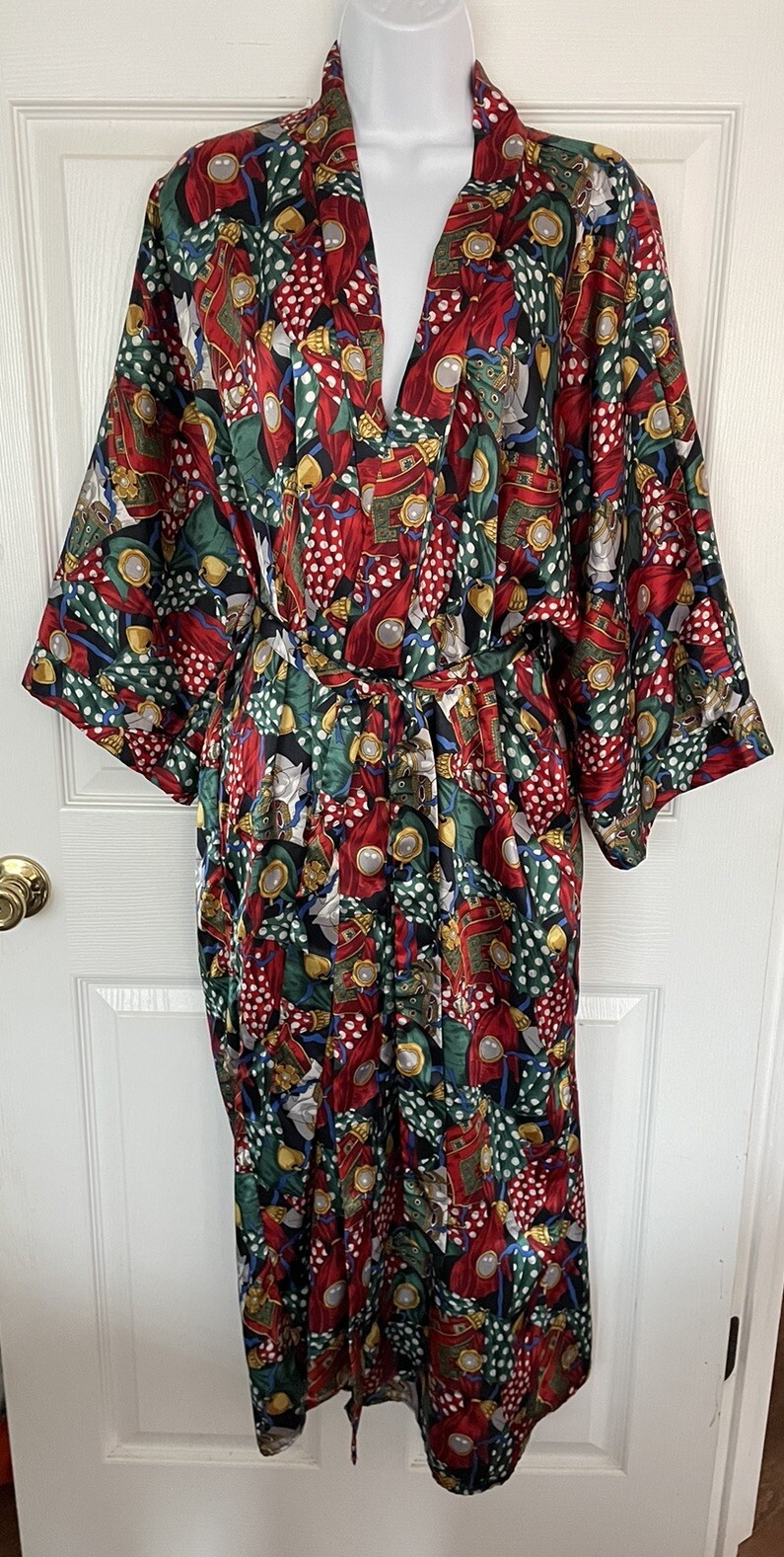 Copacabana Women’s Satin Vintage 90s Kimono Belted Robe (See Measurements) EUC
