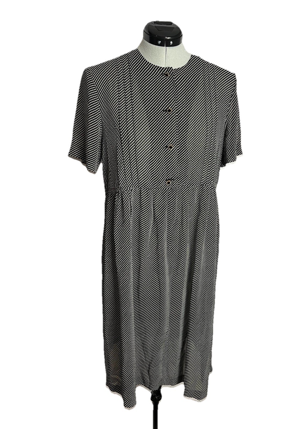 VTG 80s Does 50s Women’s Sz S Sheer Black And White Grunge Button Front Dress
