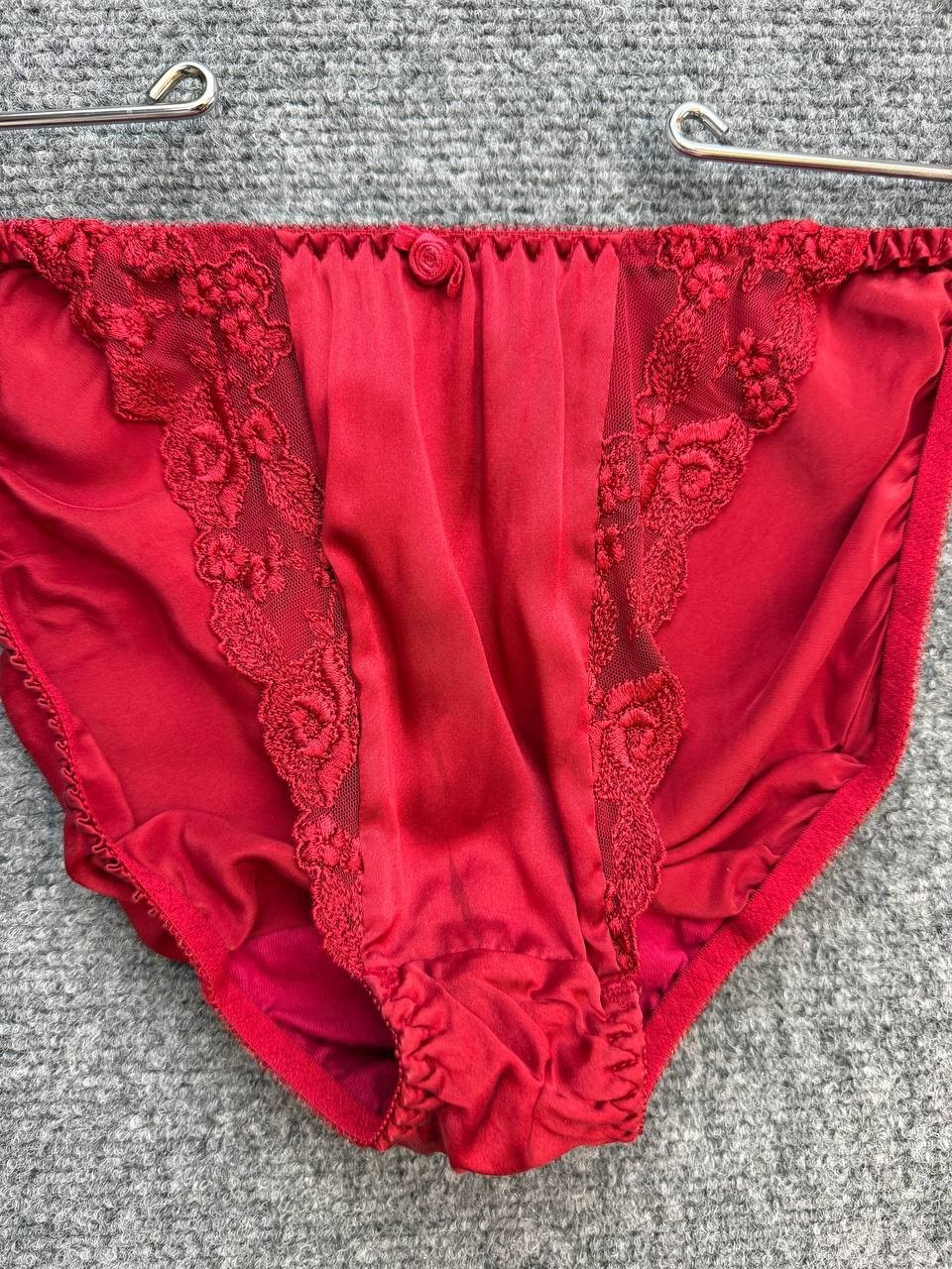 Vintage Red Nylon Lace Panties Women’s Size S Briefs Sheer Hi-Cut