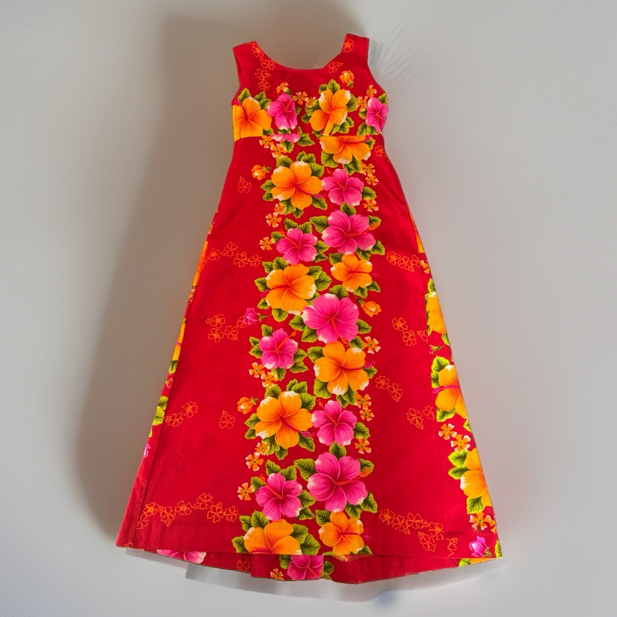 Vtg Pomare Hawaiian Maxi Floral Dress Tiki Luau 60s 70s Hibiscus Empire Waist 10