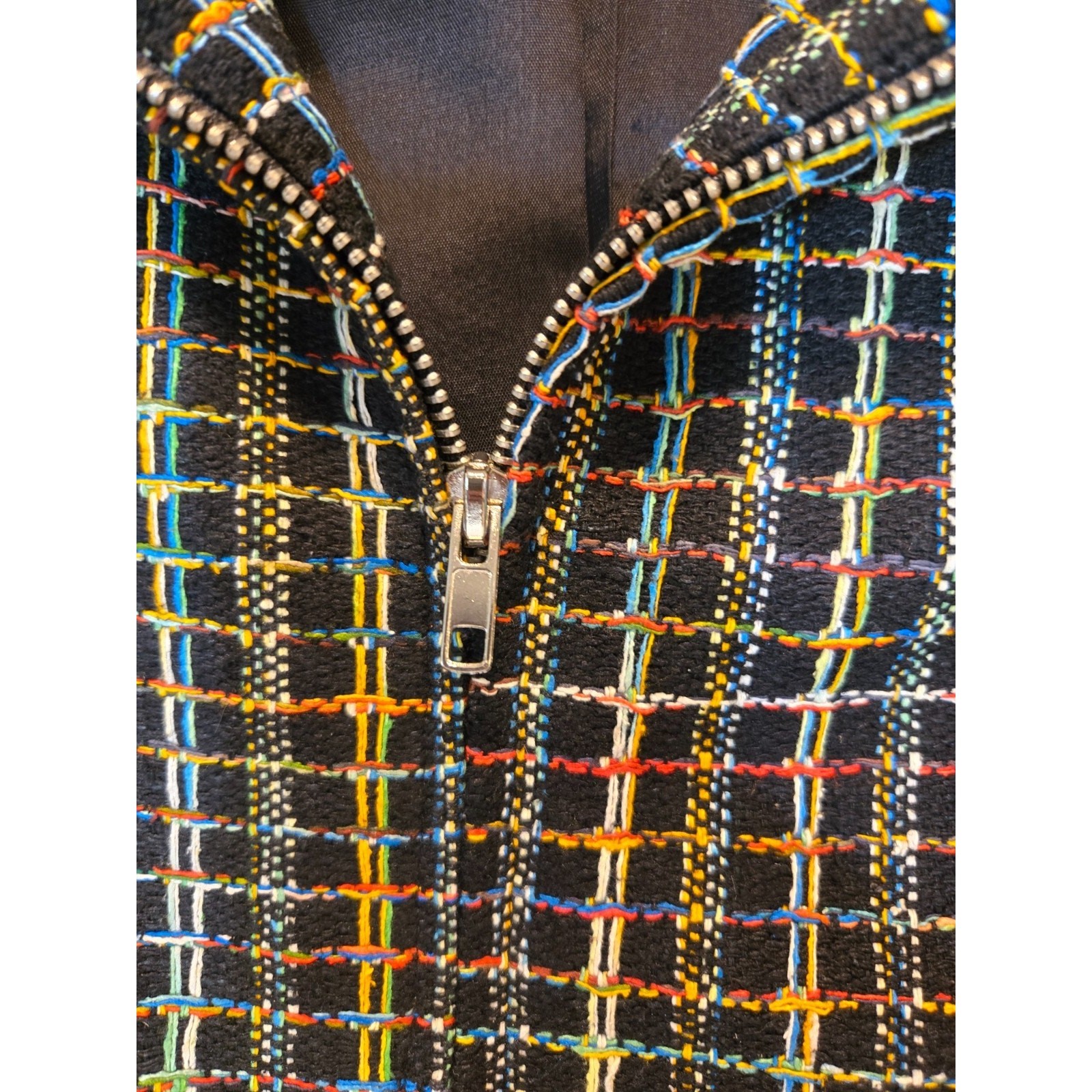 VTG 80s Soiree Handwoven Silk Crop Jacket. Womens L. Vibrant Rainbow Stitching