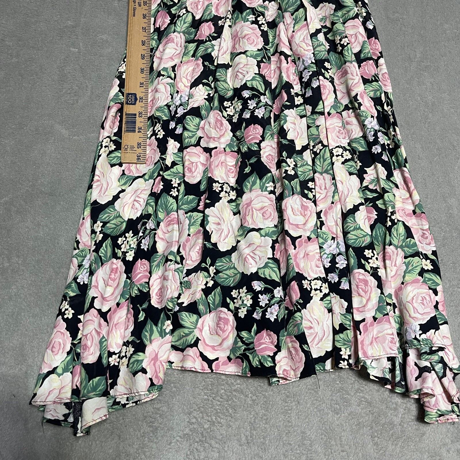Vintage ED Michaels Dress Womens 5 6 Floral Rose Belted Modest Maxi Short Sleeve