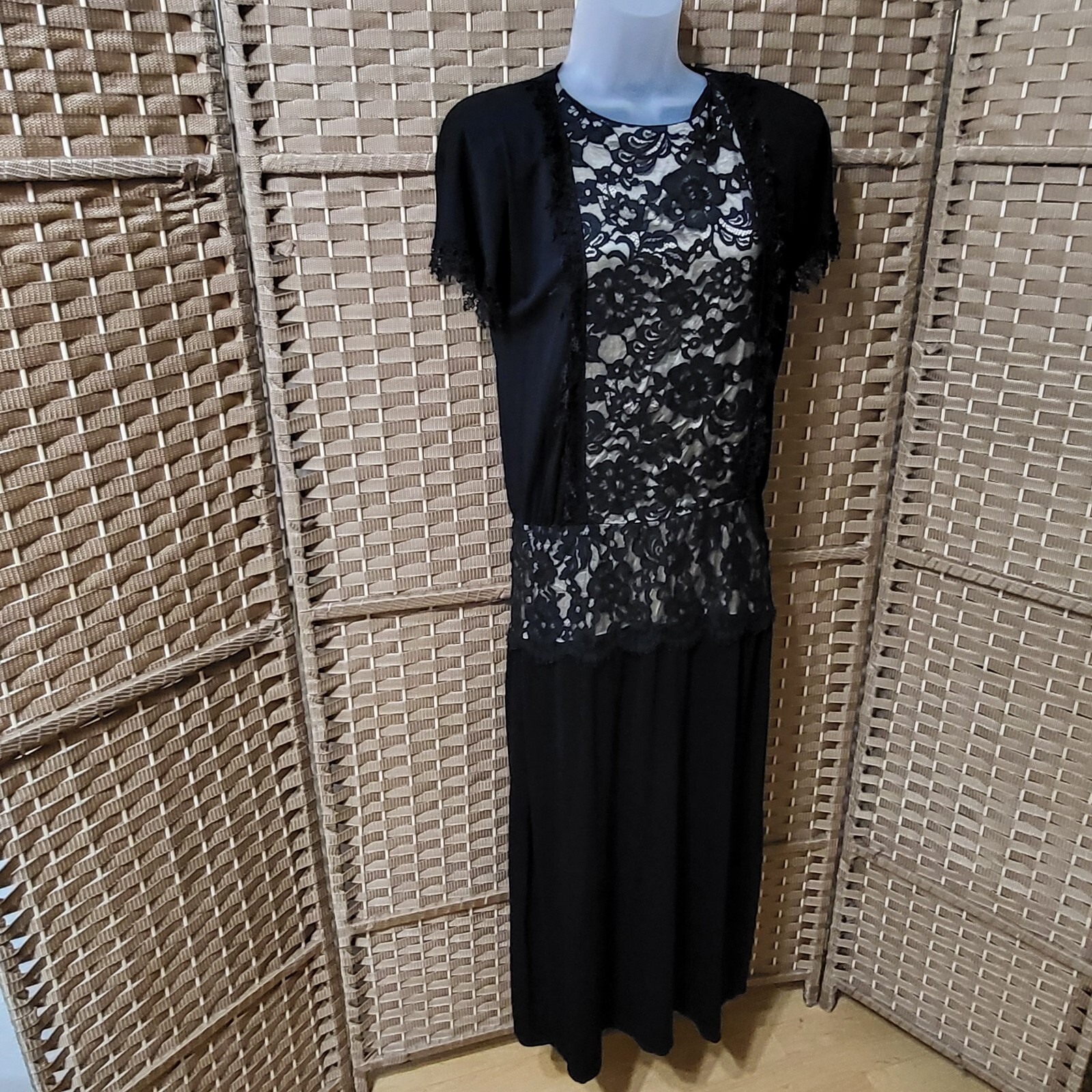 Jessica McClintock Lace Maxi Dress Black Size 12 Y2K Whimsigoth Fairy Grunge
