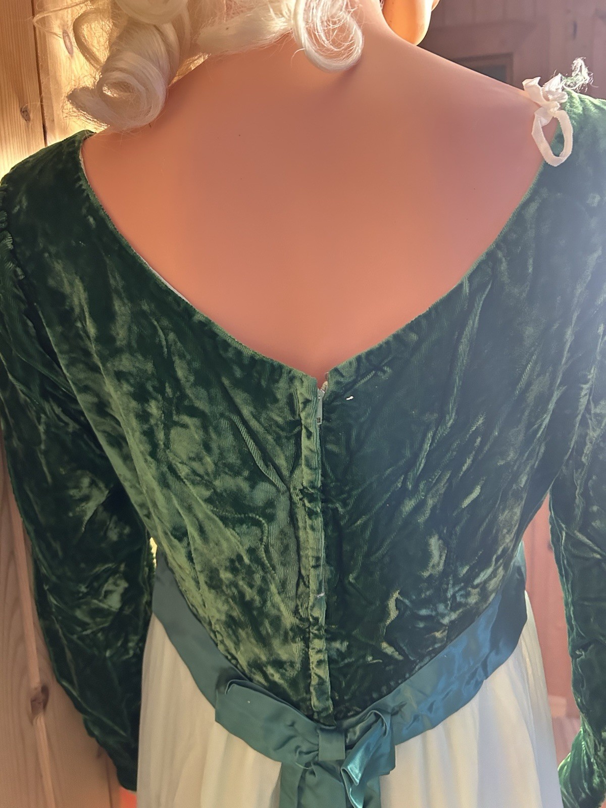 Vintage 1960s Empire Waist Crushed Velvet Maxi Dress Gown Emerald Green M-L 30w