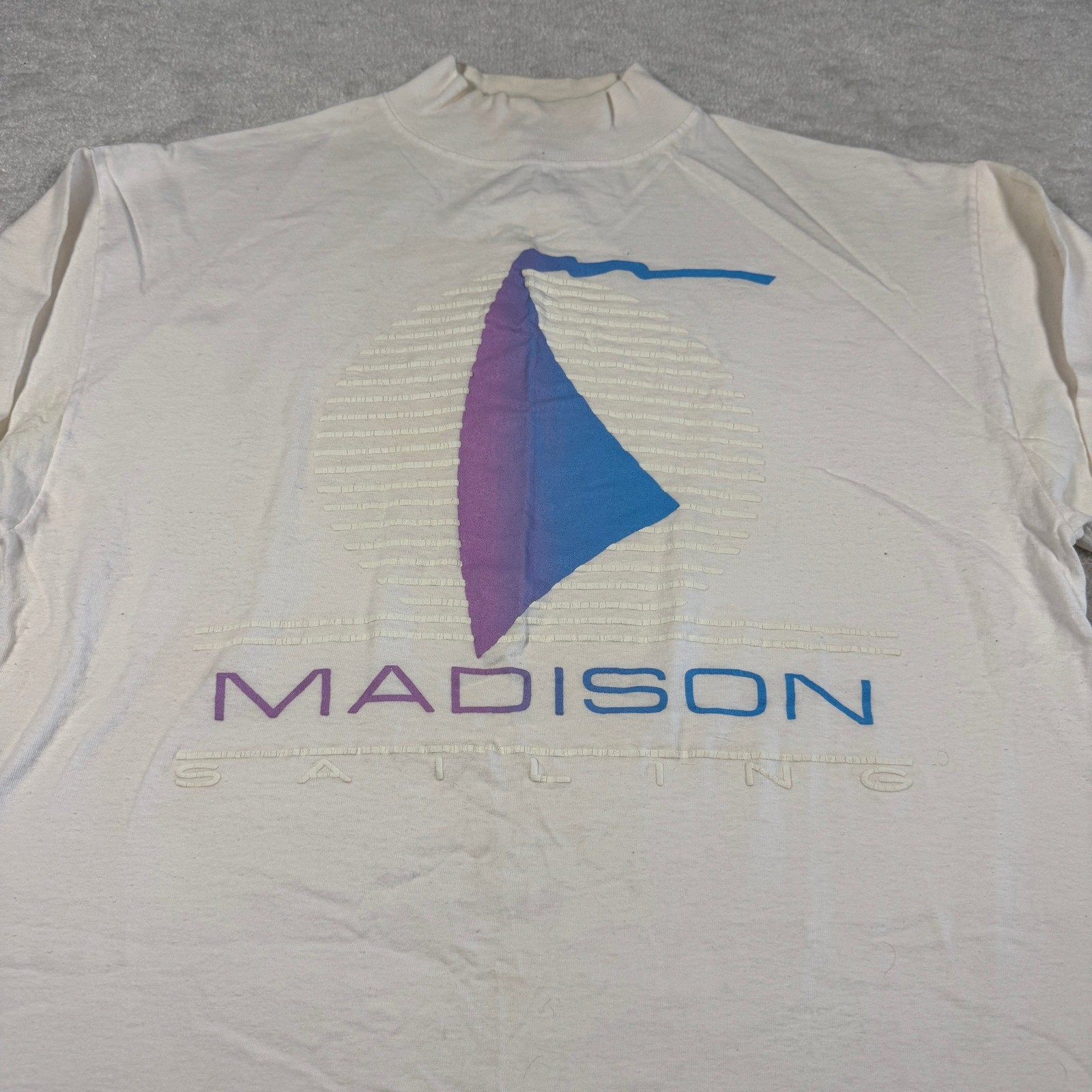 Vintage Madison Sailing Mock Neck Long Sleeve T-Shirt XL White 90s Made in USA