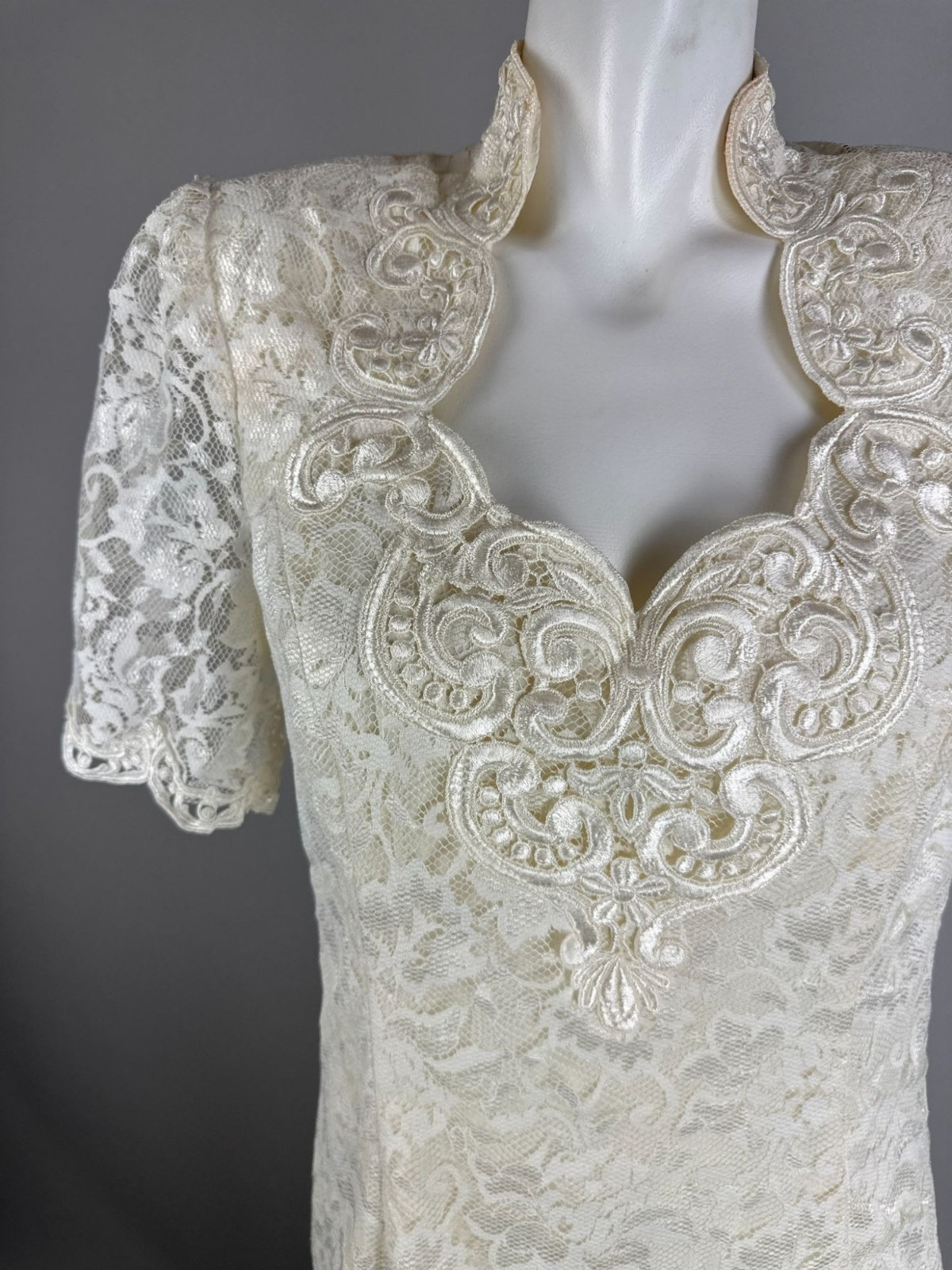 Vtg 80s Scott McClintock Vintage Dress Ivory Lace Wedding Cottage Core Size 10