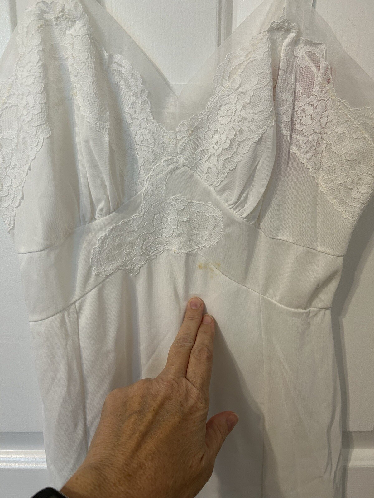 NOS VTG 32 Short S White Tricot Nylon Lace Full Slip Dress Stevens Fabrics Rare
