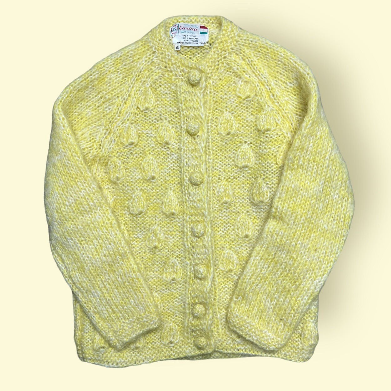 Vintage 1960s Carina Sweater Women’s Small Yellow Wool/Mohair Vtg 60s