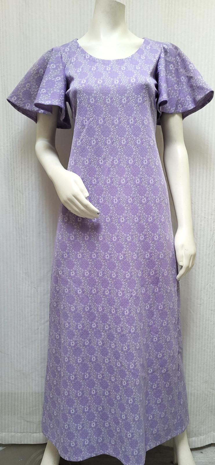 Vintage 1960s Purple & Silver Lurex Double Knit Maxi Dress – Size S/M – EUC