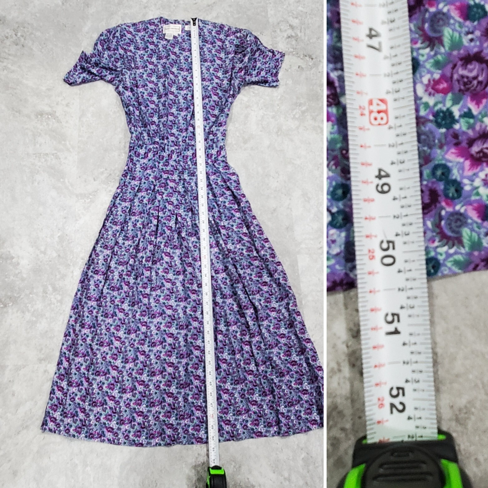 Vintage Karin Stevens Dress Size 4 Midi Floral Smocked Waist Pleated Tea Party