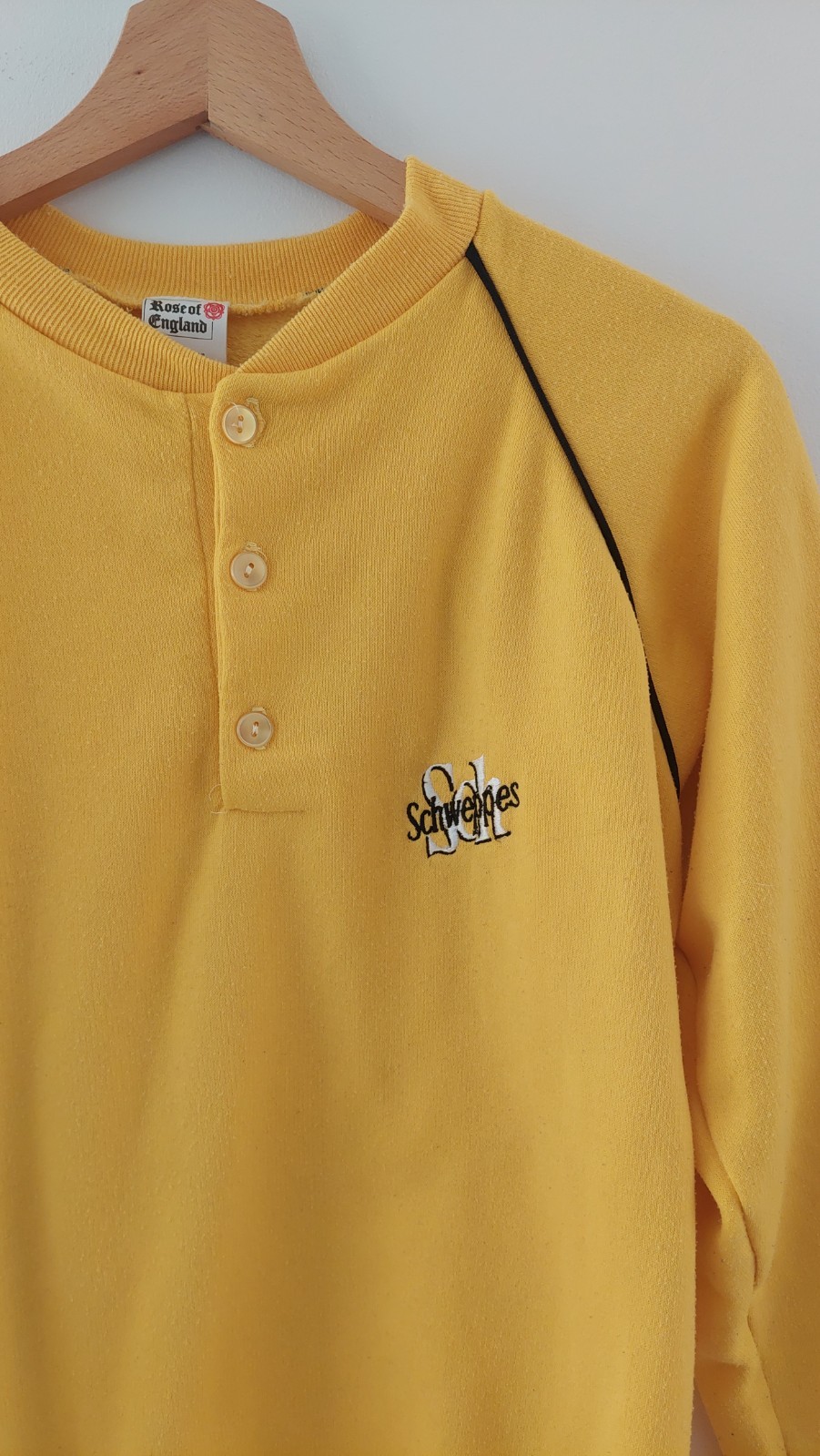 True Vintage Schweppes Sweatshirt Yellow M 80s 90s Logo Promo Made in UK
