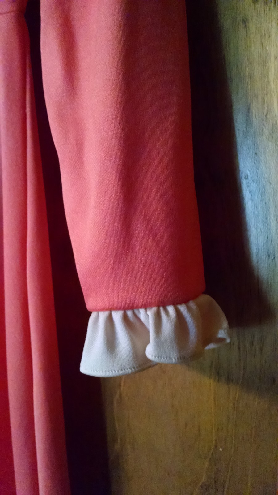 FORMAL DRESS VINTGE 1973 PEACH LORRIE DEB OFF WHITE RUFFLE NECK CUFFS ILGWU BOW.
