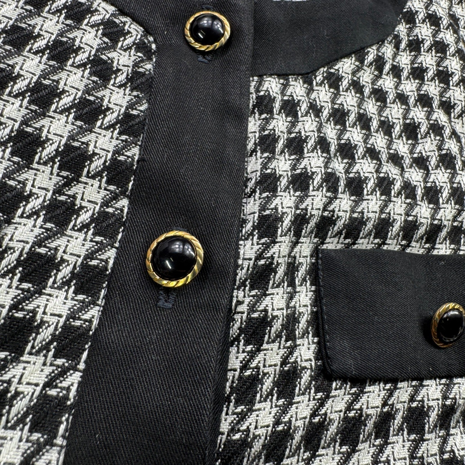 Vintage 80s JT Dress Jacket Women 10 Black Houndstooth Rayon Button Made USA