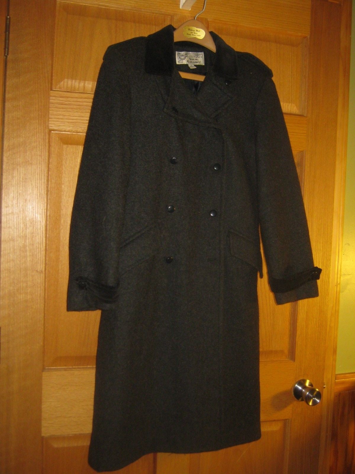 Vintage Size 14 Young Gallery Black Long Coat Wool Rayon Polyester Nylon
