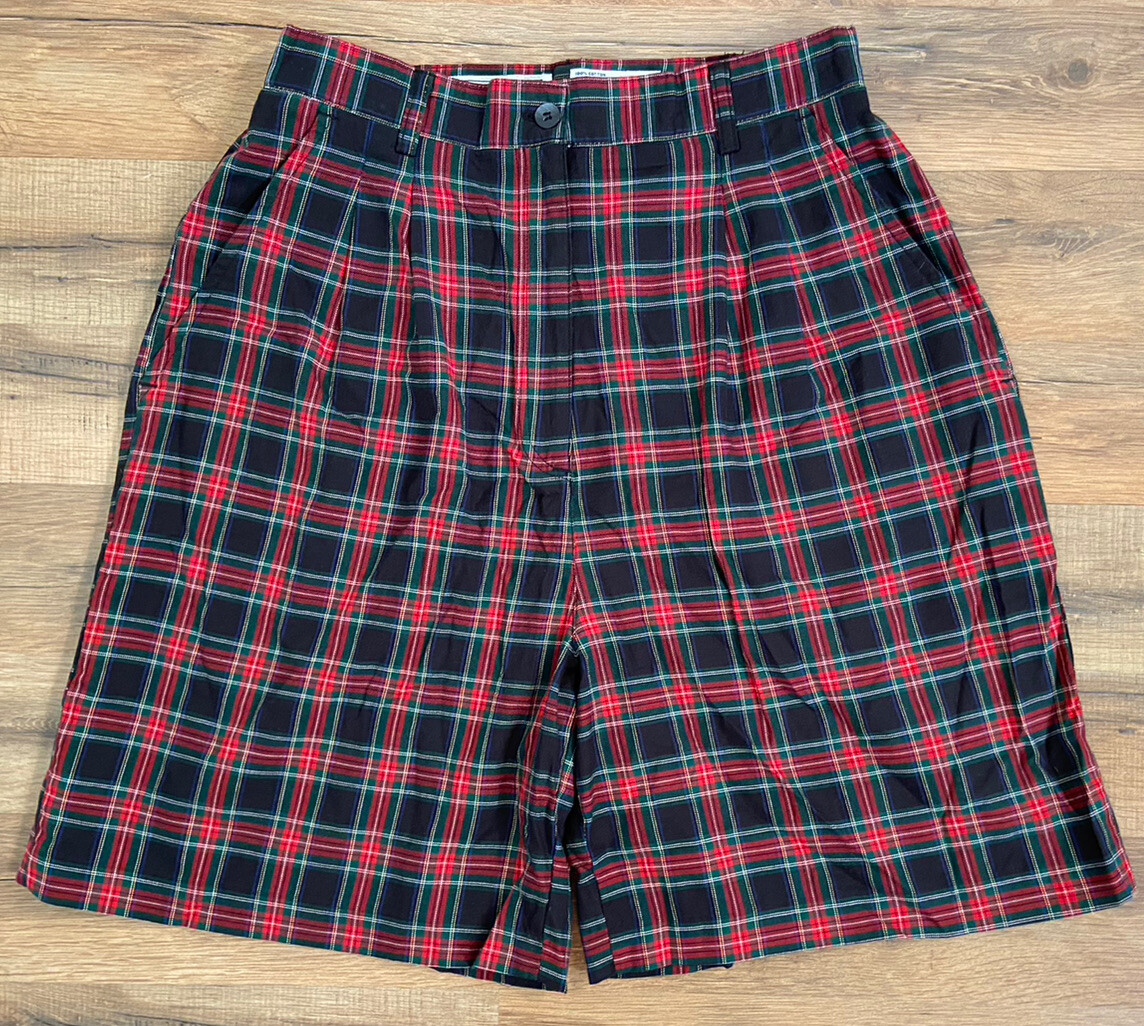 Vintage Izod Club Plaid High Waist Mom Golf Shorts Women’s Size 8 Christmas