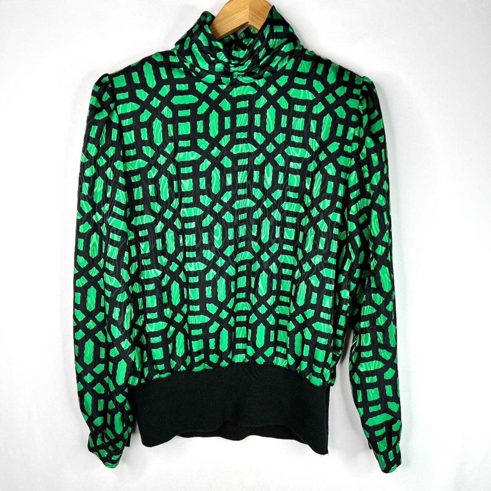 Vintage Lindsay Blake Green & Black Blouse 14/XL